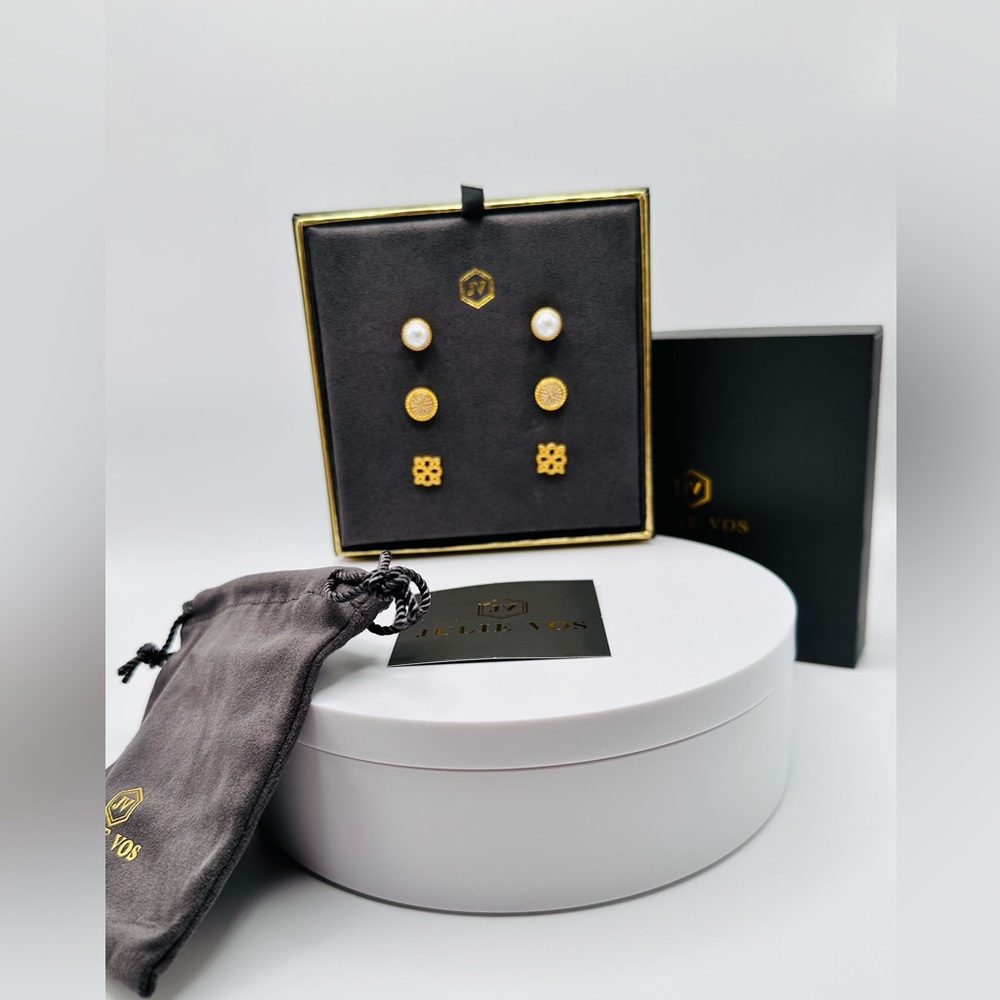 Authentic Luxury Minimalist Elegant Classic Julie Vos Three Stud Earrings Set - Picture 3 of 17